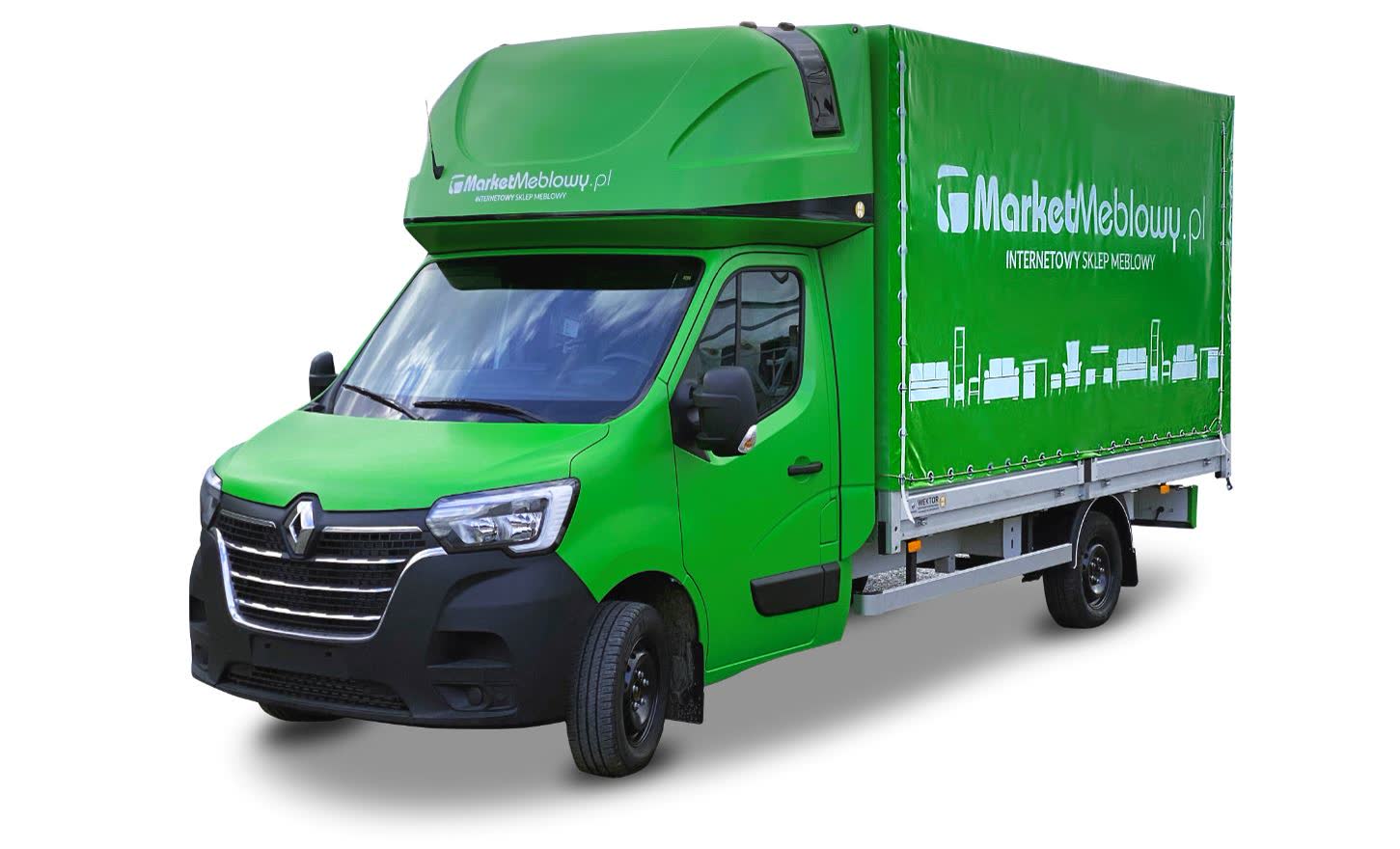Zielona skrzynia z plandeką z drzwiami aluminiowymi | Moto Wektor