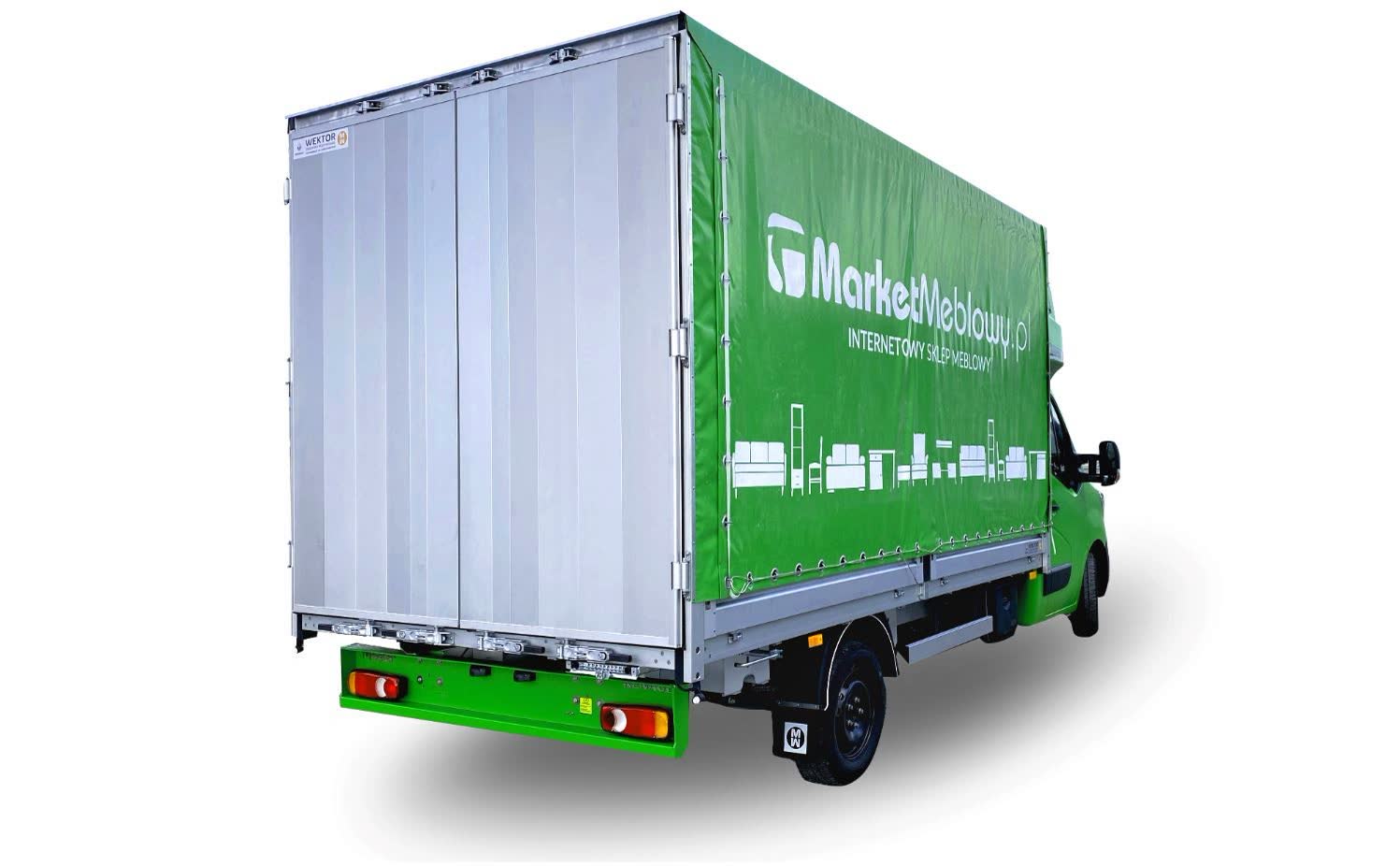 Zielona skrzynia z plandeką z drzwiami aluminiowymi — zdjęcie 3 | Moto Wektor